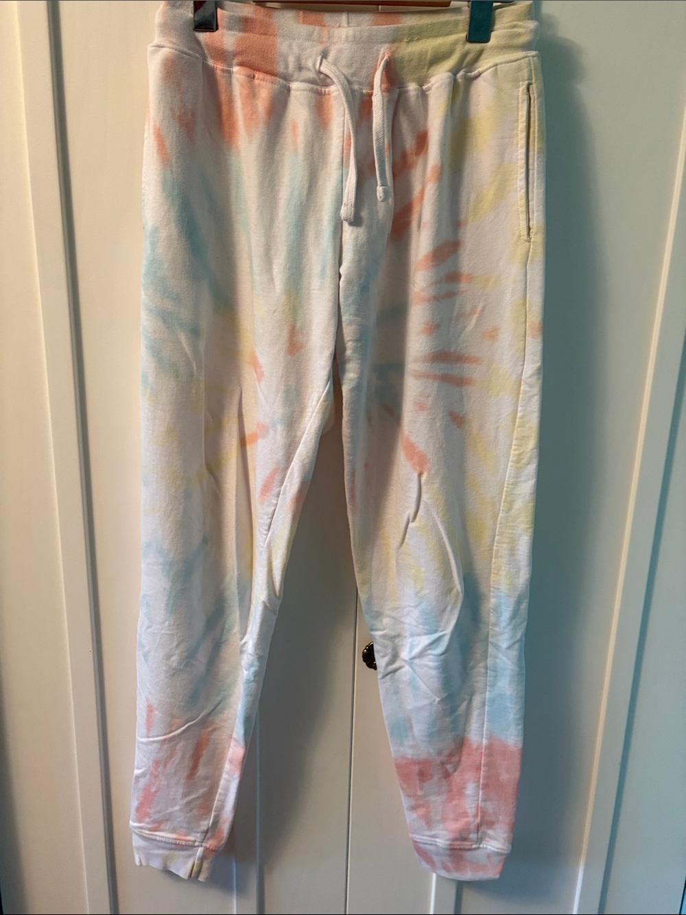 Women's Pastel Tie-Dye Lounge Joggers - Soft White with Pastel Accents